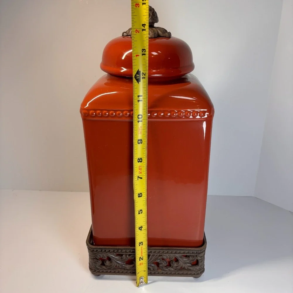 3 Piece Canister GG Collection Tuscan Red Scroll Metal Bases European Charm